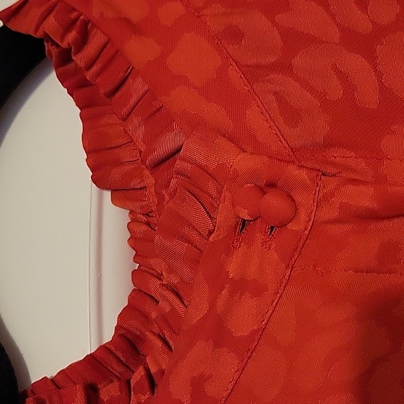 Red Short Sleeve Ruffle Button Down - Picture 2 of 4